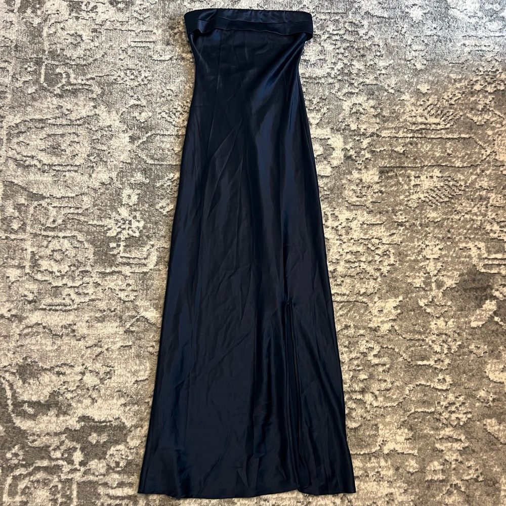 Altar'd State Blue/Navy Strapless Midi Dress Open Back